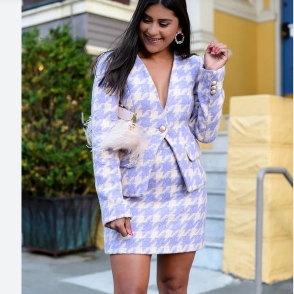 Forever 21 Woven Lavender and Beige Houndstooth Suit SET - Picture 1 of 15